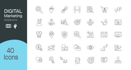 Digital Marketing Related Icon Set. Editable Stroke, Vector Ounline