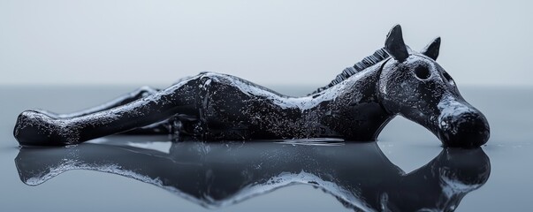Obraz premium A unique sculpture of a horse resting on a reflective surface.