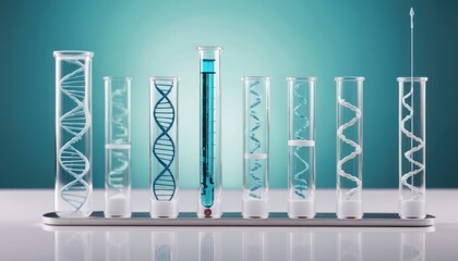 Genetic Research: DNA Strands and Liquid Samples in Laboratory Glassware