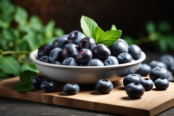 A high-quality mockup featuring fresh blueberries arranged on a rustic wooden table