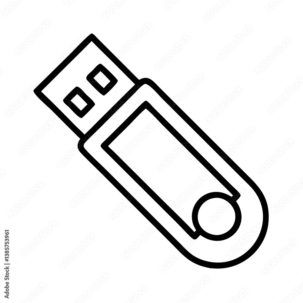 Poster outline usb flash drive vector icon for data storage and portable memory device technology and hardw