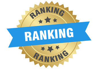 ranking. ranking round blue and gold label isolated on transparent background