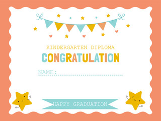 Cute template with congratulations on graduation from kindergarten or school with funny stars
