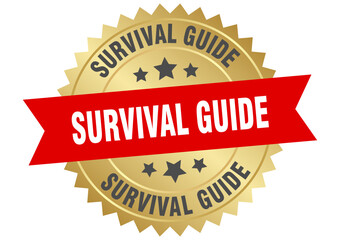 survival guide. survival guide round red and gold label isolated on transparent background