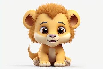 Fototapeta premium A happy cartoon lion cub sitting with a joyful expression