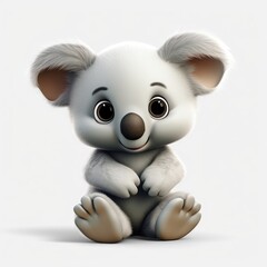 Fototapeta premium A fawn baby koala bear with a happy smile sits on a white background