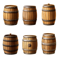 Obraz premium Wooden barrels collection rustic design various views
