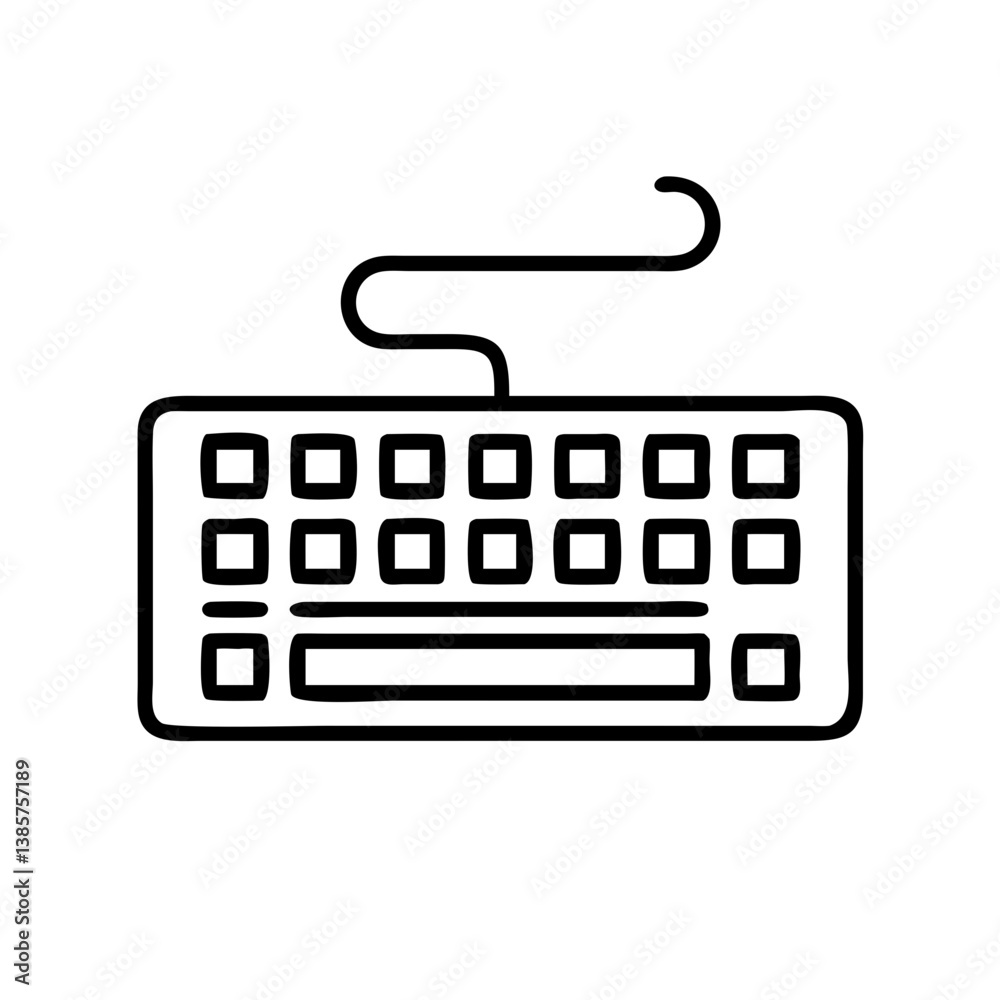 Fototapete Outline keyboard vector graphic for computer input device and typing peripheral with cable connection design
