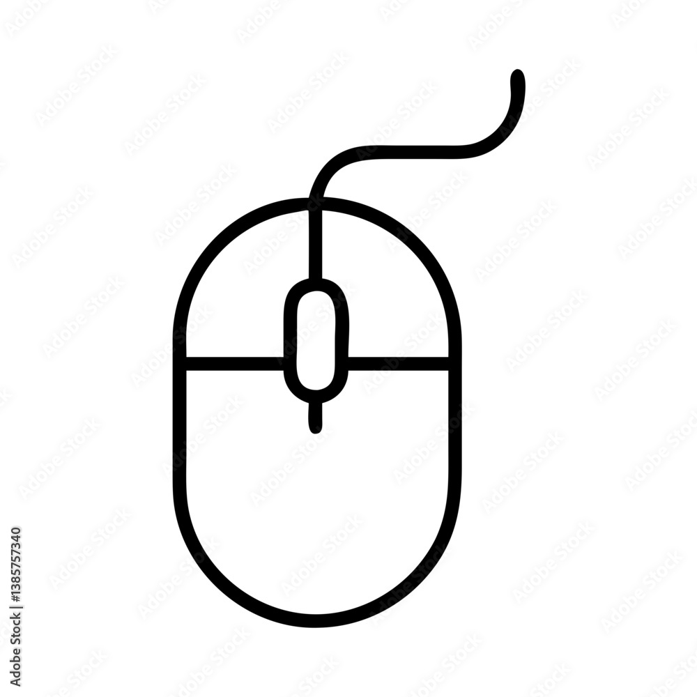 Poster outline computer mouse vector graphic for interface design and user experience with cable and scroll