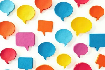 Seamless pattern of colorful speech bubbles on white background, vibrant, bold, texture