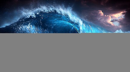 Fototapeta premium Deep ocean wave crashing with splashes and foam