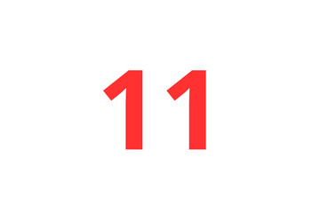 Obraz premium Red number 11 or eleven on a white background 