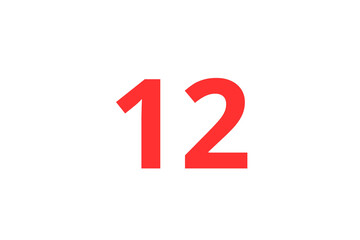 Red number 12 or twelve on a white background 
