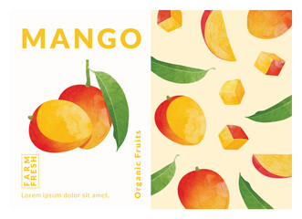 Mango packaging design templates, watercolour style vector illustration.