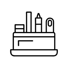 Office desk organizer icon vector illustration with pencil holder and stationery for workspace organization