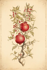 pomegranate tree medieval botanical illustration
