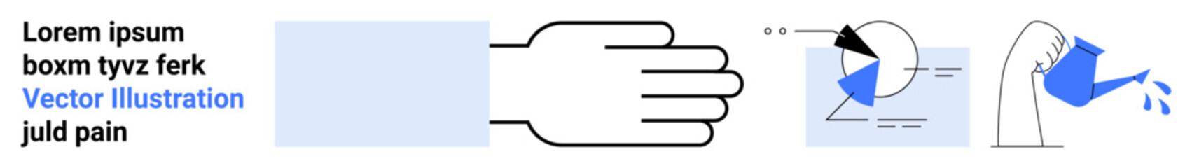 Hand with extended palm, pie chart, instructions, and pouring water to represent cleanliness, sanitation, data visuals, and steps for hygiene. Ideal for healthcare, education personal care