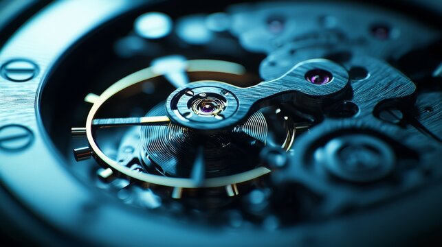 Close-up of a mechanical watch movement, showcasing intricate gears.