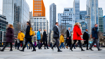 Obraz premium A blurred image of people walking on a busy city street