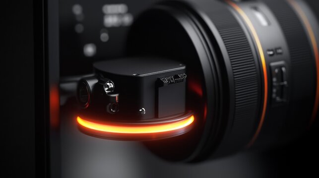 Close-up of a modern camera lens with stunning details.