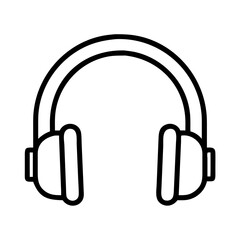 Black outline headphone vector icon for music listening and audio design for sound and entertainment use