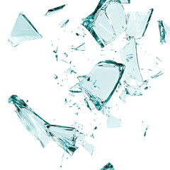 Shattered glass frozen mid air a dramatic explosion of turquoise shards