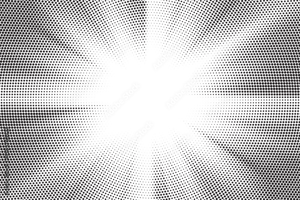 Aufkleber Halftone gradient sun rays pattern. Abstract halftone vector dots background. monochrome dots pattern. Vector background in comic book style with sunburst rays and halftone. Retro pop art design.	
