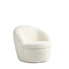Modern White Swivel Accent Chair &ndash; Cozy Faux Fur Upholstered Lounge Seating


