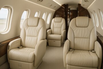 Luxurious Interior of a Private Jet Cabin With Leather Seats and Modern Design