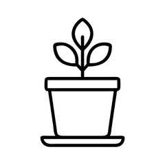 Potted plant vector icon illustration, simple houseplant in pot outline drawing for gardening design, nature art