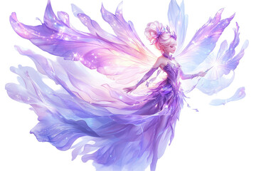 Fototapeta premium Whimsical Fairy: A captivating artwork portrays a graceful fairy with iridescent wings, a vision of enchantment and fantasy. Capturing the essence of magic and ethereal beauty.
