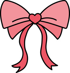 doodle bow Colorful heart-shaped bow with ribbons, perfect for decoration. in color line style