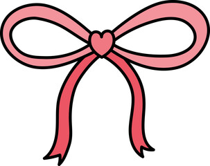 doodle bow Colorful bow with a heart-shaped center, perfect for gifts or decorations. in color line style
