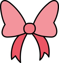 doodle bow Pink bow illustration with a round center and long ribbons. in color line style