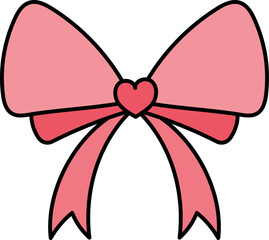 doodle bow Pink bow with heart detail, ideal for gifts and decorations. in color line style