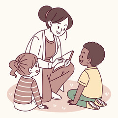 Teacher Leading Children – Educational Silhouette Illustration