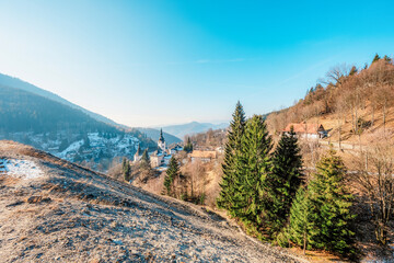 Church in The Spania Dolina village. landscape. Slovakia landscape
