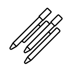 Illustration of pens markers and pencils for drawing sketching and writing in black and white line art style