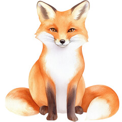Fototapeta premium Red Fox Portrait: A captivating watercolor illustration of a charming red fox, featuring a vibrant orange coat and an enigmatic smile, embodying the allure of the wild with artistic charm.