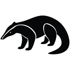 anteater line art silhouette vector illustration, Anteater cartoon vector silhouette, A anteater silhouette illustration on white background, vector illustration of a bear., anteater silhouette art.