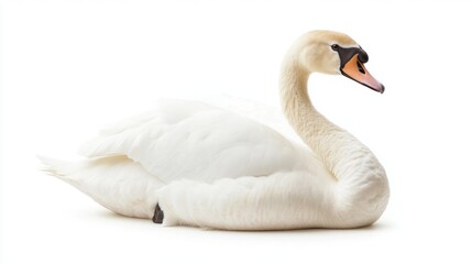 Elegant swan gliding gracefully on white background animal photography minimalist art studio setting close-up view serenity