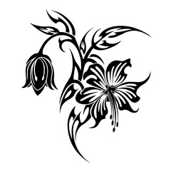 Tribal Style Floral Tattoo Design Black And White Used For Body Art Or Decoration With Copy Space