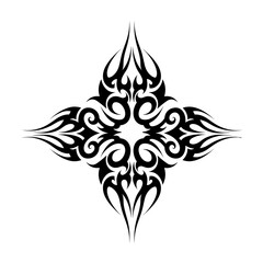 Symmetrical Tribal Cross Design Black And White Used For Tattoo Or Decoration With Copy Space