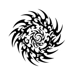 Swirling Tribal Tattoo Design Black And White Representing Energy And Motion With Copy Space