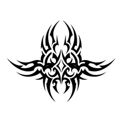 Symmetrical Tribal Tattoo Design Black And White Representing Abstract Decoration Or Body Art With Copy Space