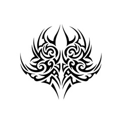 Symmetrical Tribal Ornament Graphic Black And White Representing Abstract Art Or Decoration With Copy Space