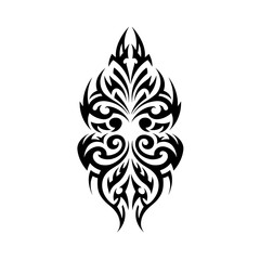 Symmetrical Tribal Tattoo Design Black And White Representing Abstract Art Or Used For Decoration With Copy Space