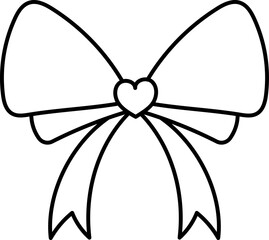 Bow with heart detail and flowing ribbons. in doodle line style