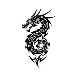 Fierce Dragon Tribal Tattoo Design Symbolizing Power against white background with copy space