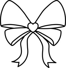 Bow with a heart-shaped center and flowing ribbons. in doodle line style